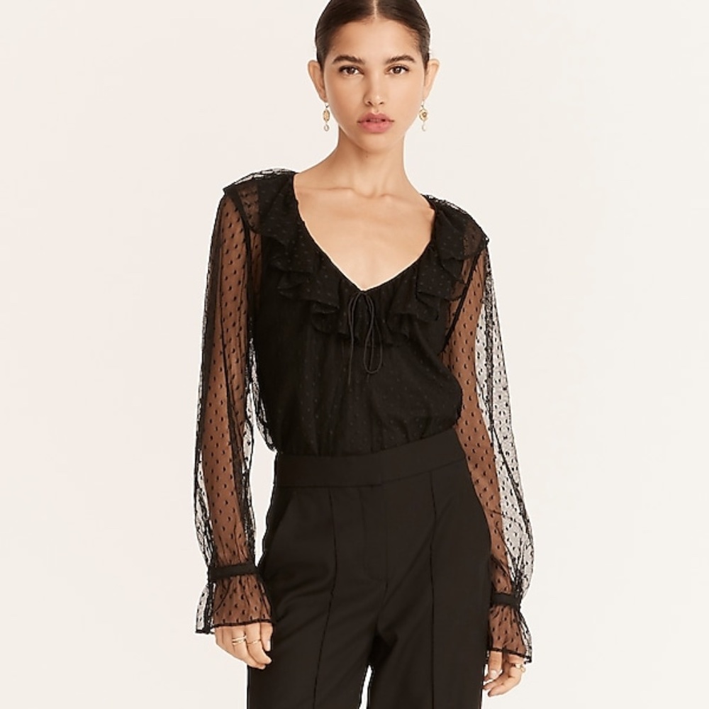 NWT J Crew Ruffleneck top in clip dot Size S